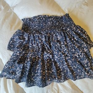 Floral Smocked 2 Tiered Navy Skirt
